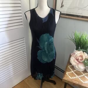 Vintage VANTANA Womens Dress 8 Black Floral Sheath Fairy Grunge Retro Y2K 90s